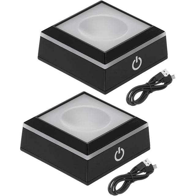 PATIKIL LED Light Base Non-Slip Square Display Stand, 2 Pcs LED 6 Lighting Mode Multicolor Groove Light Base for Glass Ball 3D Crystal Party Decoration, Black