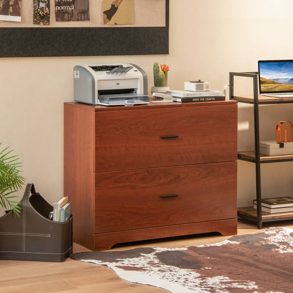 Amijoy 2-Drawer Wood Lateral File Cabinet w/ Adjustable Bars for Home Office Walnut