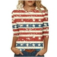 thumbnail image 2 of Cavosen American Flag Tops for Women Petite Independence Day 3/4 Sleeve Crew Neck T Shirts USA Flag Graphic Shirts Lady XL 4th of July Casual Shirts Red White and Blue Tunic Tees Patriotic Clothes, 2 of 5