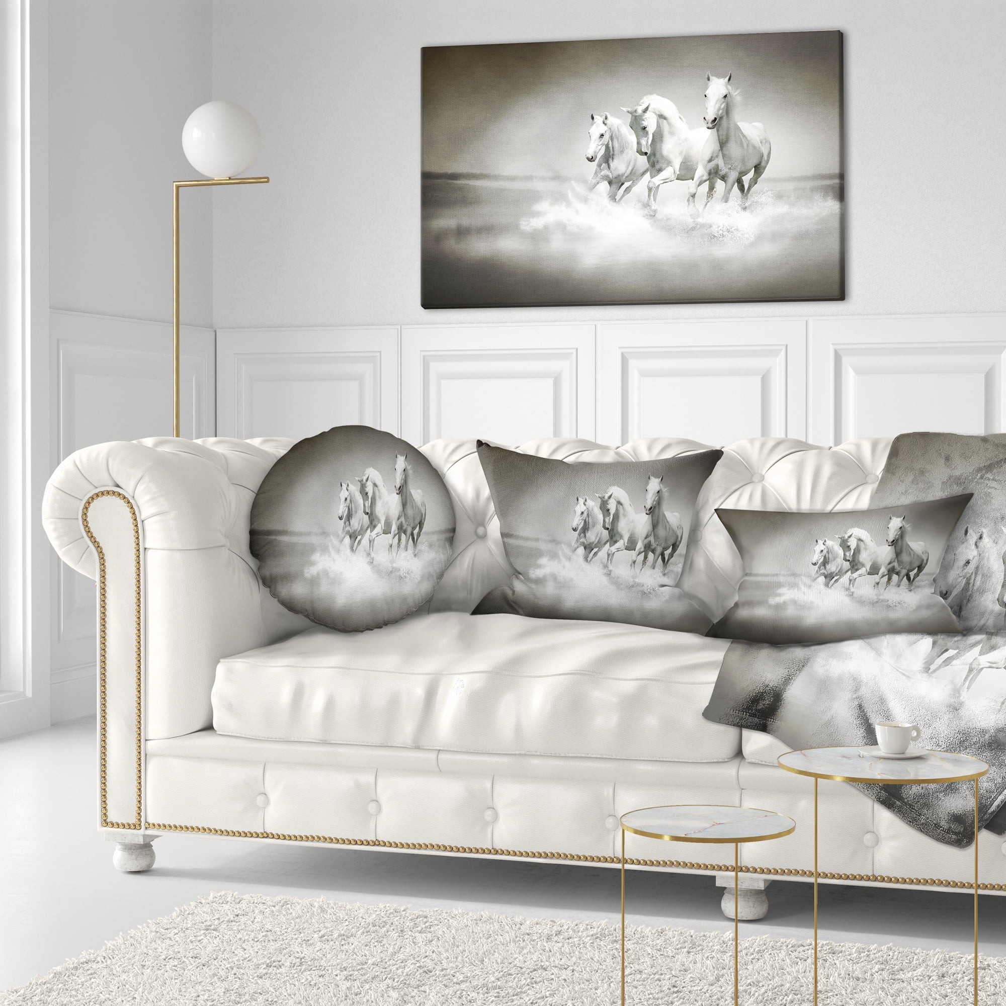 Designart Horses Running Through Water - Animal Throw Pillow - 12x20