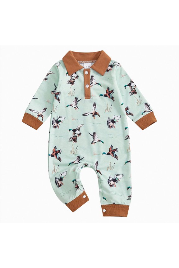 Newborn Infant Baby Boy Girl Mallard Duck Outfits Romper Short Sleeve Duck Jumpsuit Overalls Baby Clothes(L101-Brown,6-12 M)