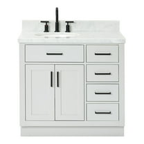 Ariel Hepburn 37 In. Left Offset Oval Sink Vanity With 1.5 In. Carrara White Countertop In Grey