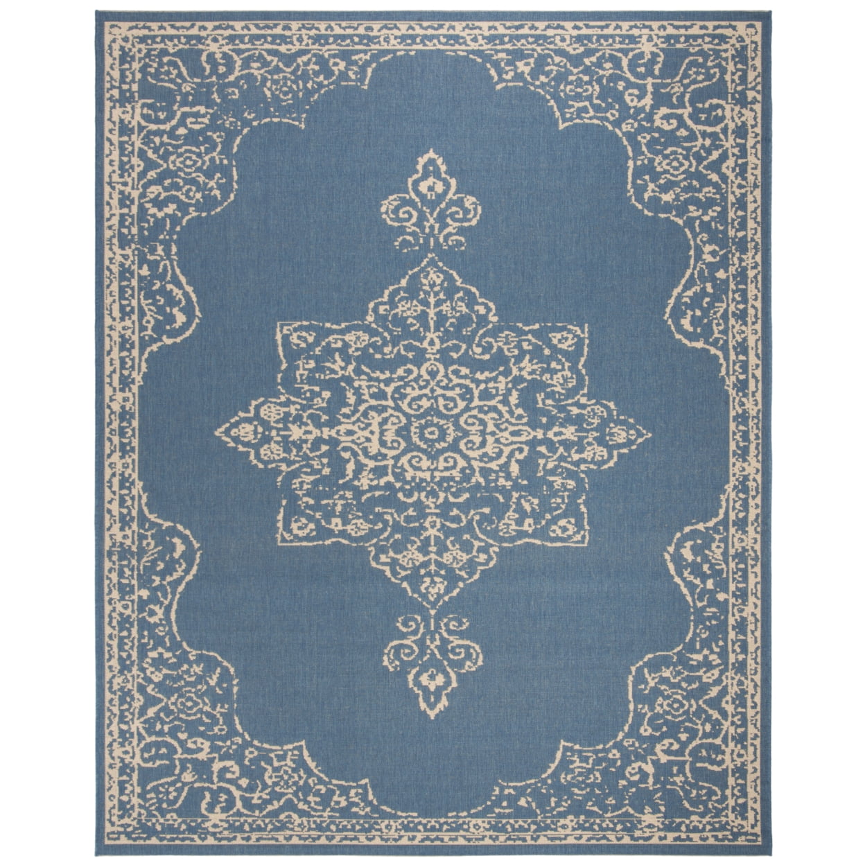 SAFAVIEH Beach House Harding Traditional Indoor/Outdoor Area Rug Cream/Blue, 4' x 6'