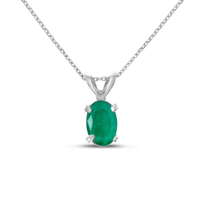 10k White Gold Oval Emerald Pendant with 16" Chain