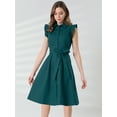 thumbnail image 3 of DARING DIVA Ruffled Sleeve Button Down Belted Knee Length Shirt Dress XL Dark Green, 3 of 6