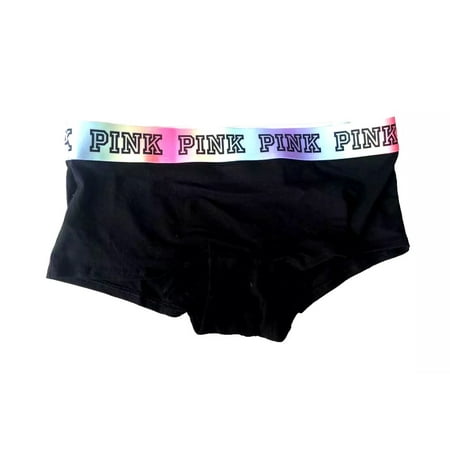 Victoria s Secret Pink Boyshort Shortie Underwear/Panty Black Ombre Multicolor Logo Band Medium NWT