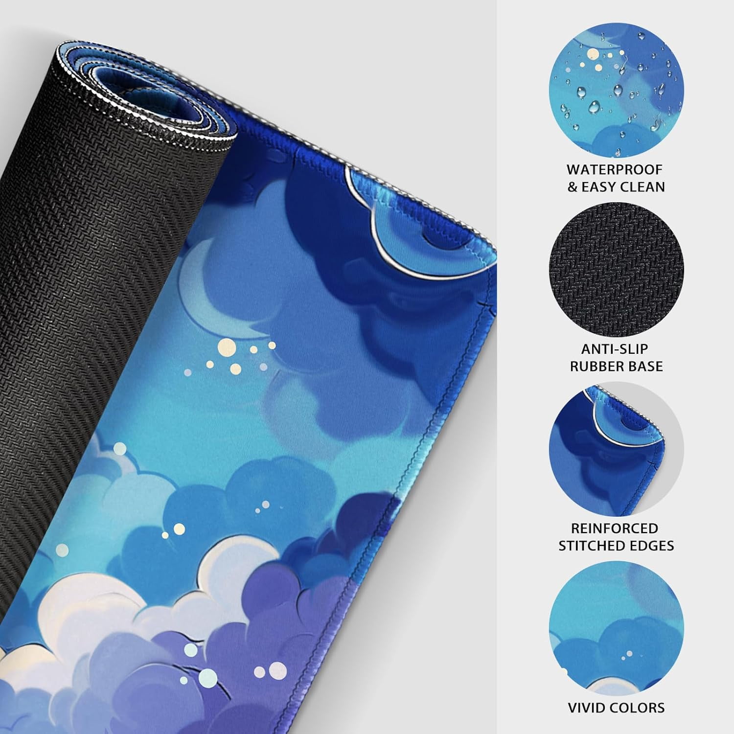 Blue Nebula Aesthetic Large Gaming Mouse Pad 31.5"x15.7"｜XXL Desk Mat, Non-Slip Rubber Base & Stitched Edges - Extended Waterproof Mousepad for PC/Laptop/Office/Home Decor