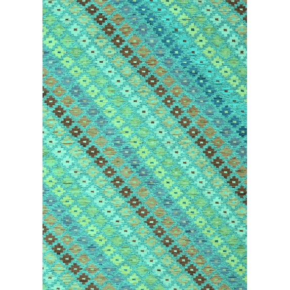 Ahgly Company Machine Washable Indoor Rectangle Southwestern Turquoise Blue Country Area Rugs, 4' x 6'
