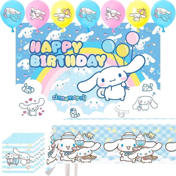 Cinnamoroll Party Supplies,24Pcs Cinnamoroll Birthday Decorations Set - Cinnamoroll Birthday Balloons Tablecloths Napkins Backdrop etc. for Cinnamoroll Decoration