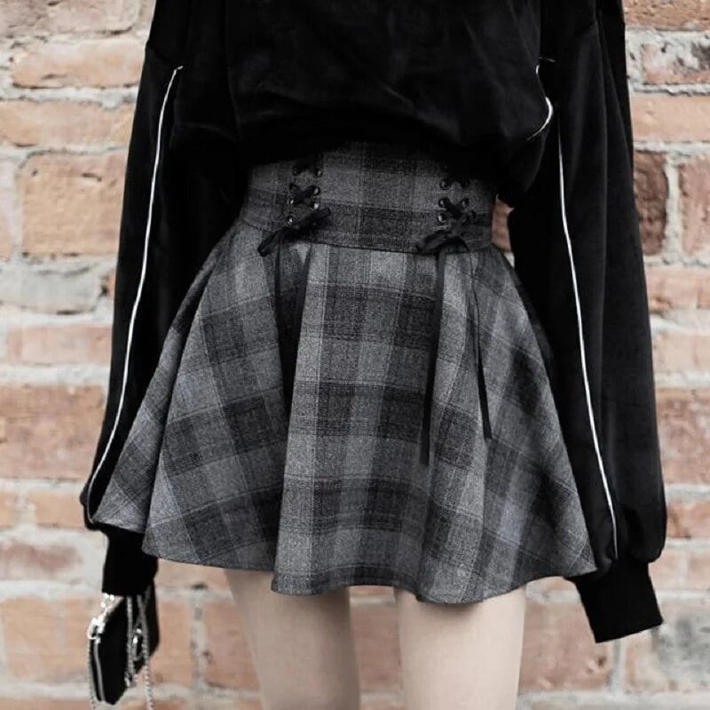 Chic Girls Sexy Mini Plaid Skirts for Women Grid Ball Gown Korean Style 2023 Autumn Lace Up Pleated Skirt Harajuku Fashion Walmart