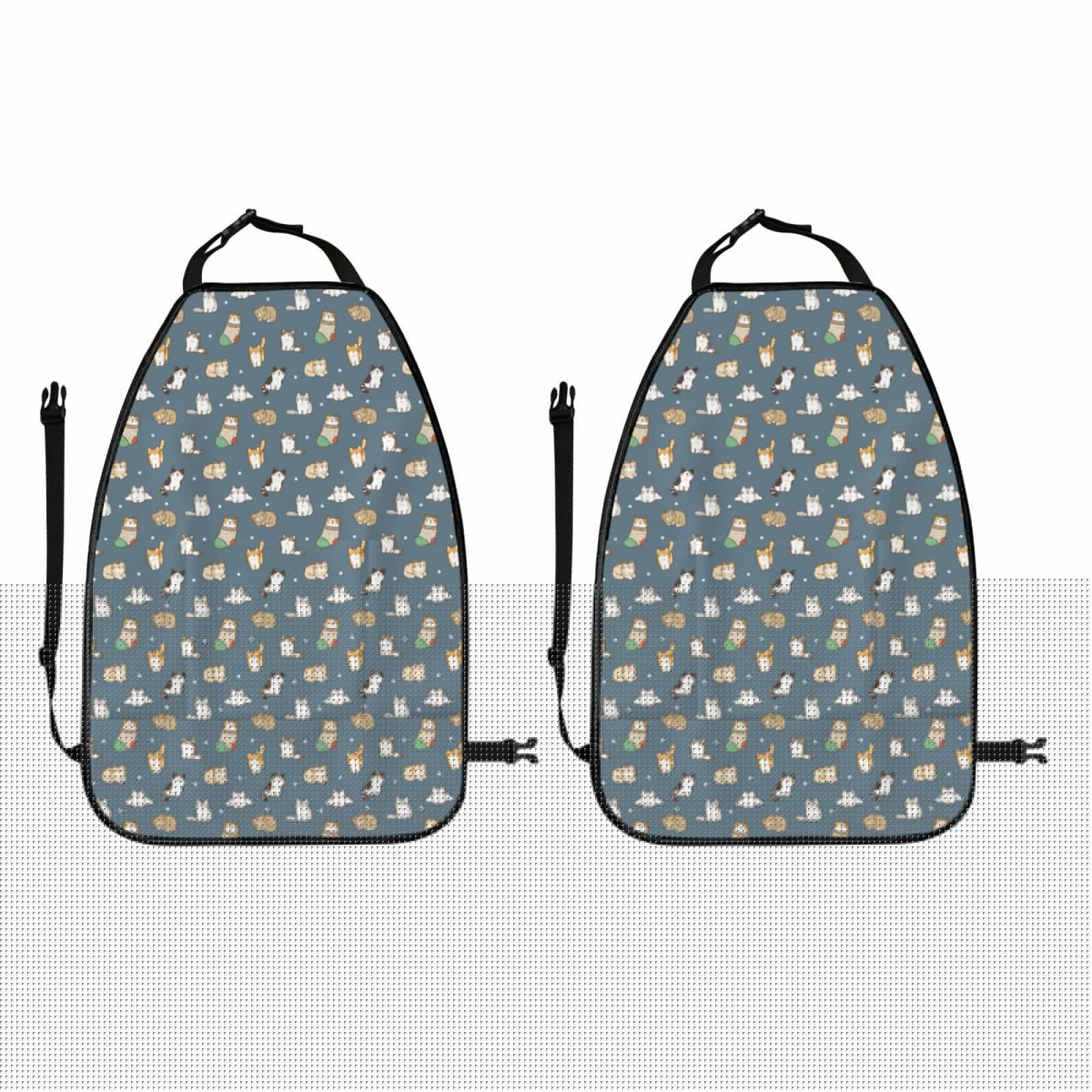 Kdxio Cute Cats And Dogs Print 2 Pack Car Kick Mat Seat Cover Back Protector Mat with Pockets for Organizer Backseat Protector and Storage Anti Kick Pad for Vehicles