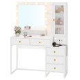 thumbnail image 3 of MYXSRI Tocador, Vanity con Espejo y Luces LED Ajustables, Tocador de Maquillaje con Luces y Estación de Carga, 5 Cajones y Estantes de Almacenamiento para Recamara, 100 * 40 * 143cm (Blanco), 3 of 8
