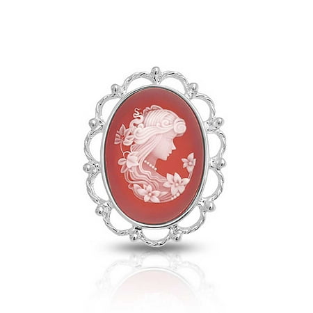 Bling Jewelry Red Simulated Resin Cameo Pendant Brooch Pin 925 Silver