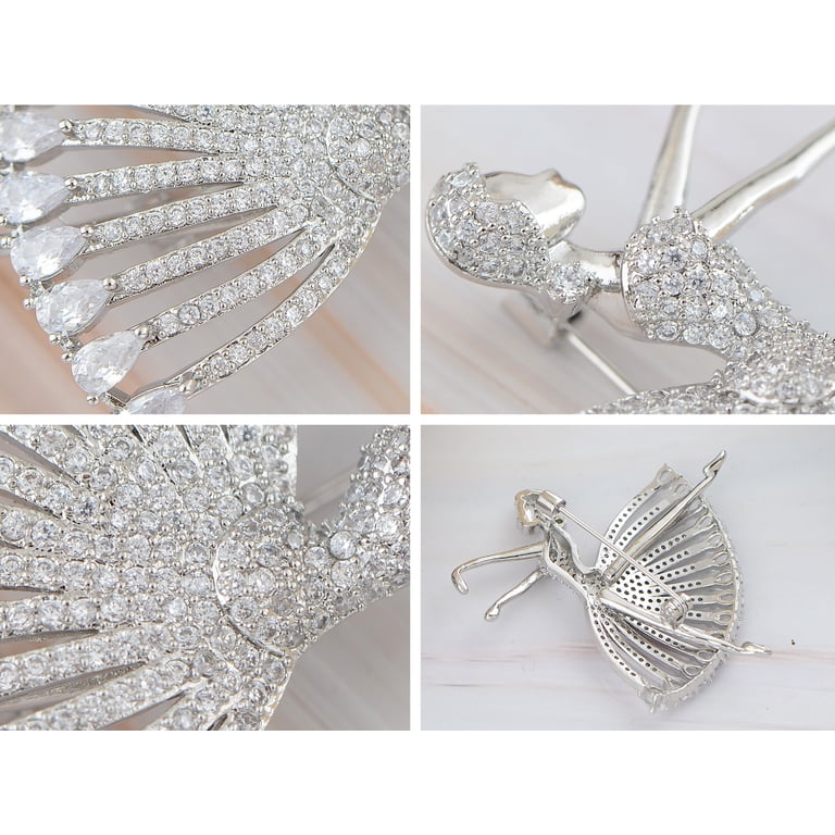 8 Piece Crystal & Pearl Ballet Dancer Brooch Set - Vintage Gold Sunflower Pins For Women, Gift For Wedding Birthday Valentine's