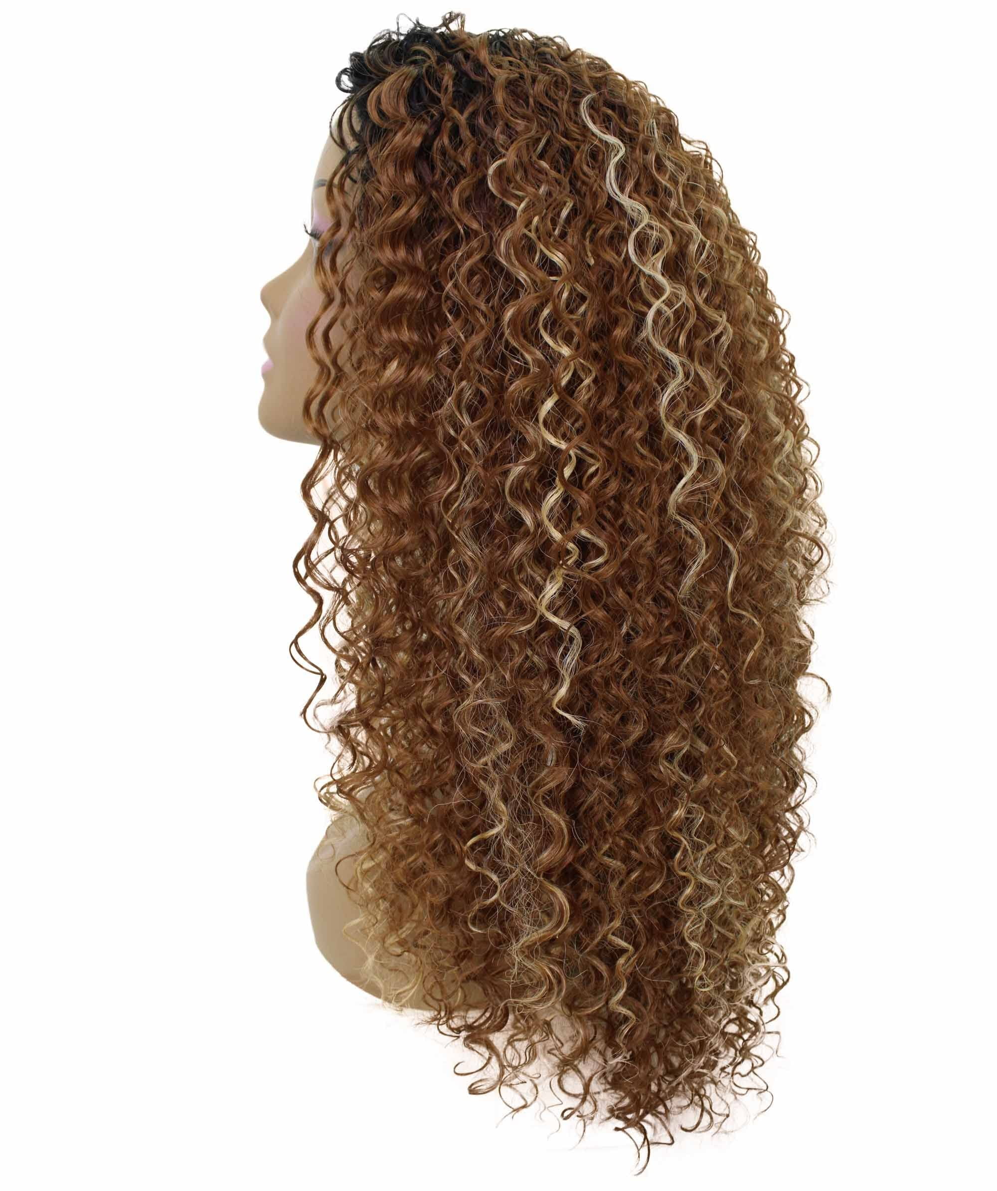 LUXLUXE Isadora Curly Body Waves 22.5 in Long Half Wig Half Cap Wig, Mix Human Hair and Synthetic Fibers, Copper Blonde to Black Blend