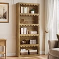 thumbnail image 3 of Tribesigns 5-Tier Open Bookcase, 70-Inch Tall White Bookshelf with Scalloped Edges, Modern Display Shelves Storage Organizer for Living Room, Home Office, Bedroom (1, Brown), 3 of 18