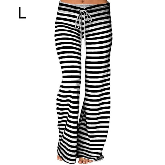 Jumpingount Pantalones de yoga de pierna ancha con cordón de cintura elástica estampado a rayas para mujer Prendas para la parte inferior del cuerpo Negro L Jumpingount AP001985-08