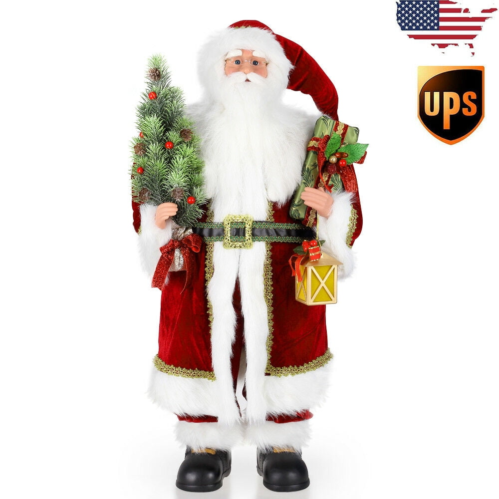 36" Life Size Standing Santa Claus Figure Doll w/ Gift Box Xmas Tree