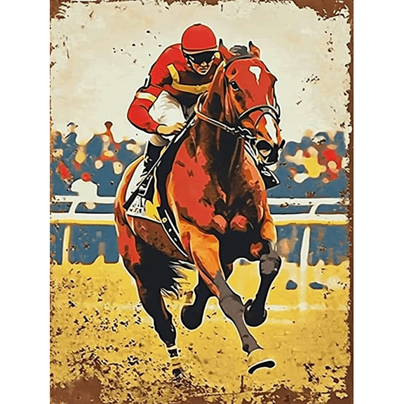 Horse Racing Decor Art/Canvas Print， Ideal for Living Room， Bedroom， Equestrian Theme Decor， Vintage Horse Race Style， Horse and Jockey Artwork for Walls.