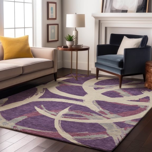 Addison Rugs Mayfield Premium Machine Washable Transitional Circles Purple Rectangle Rug, 9' x 12'