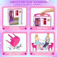 thumbnail image 3 of FUNWEE Doll House Playset with 60+ Accessories Including Transforming Furniture, Cutlery, Daily Necessities Slide, Pets, Bathtubs, Swings, Slides, Camping Tents and Other Camping Supplies, 3 of 7