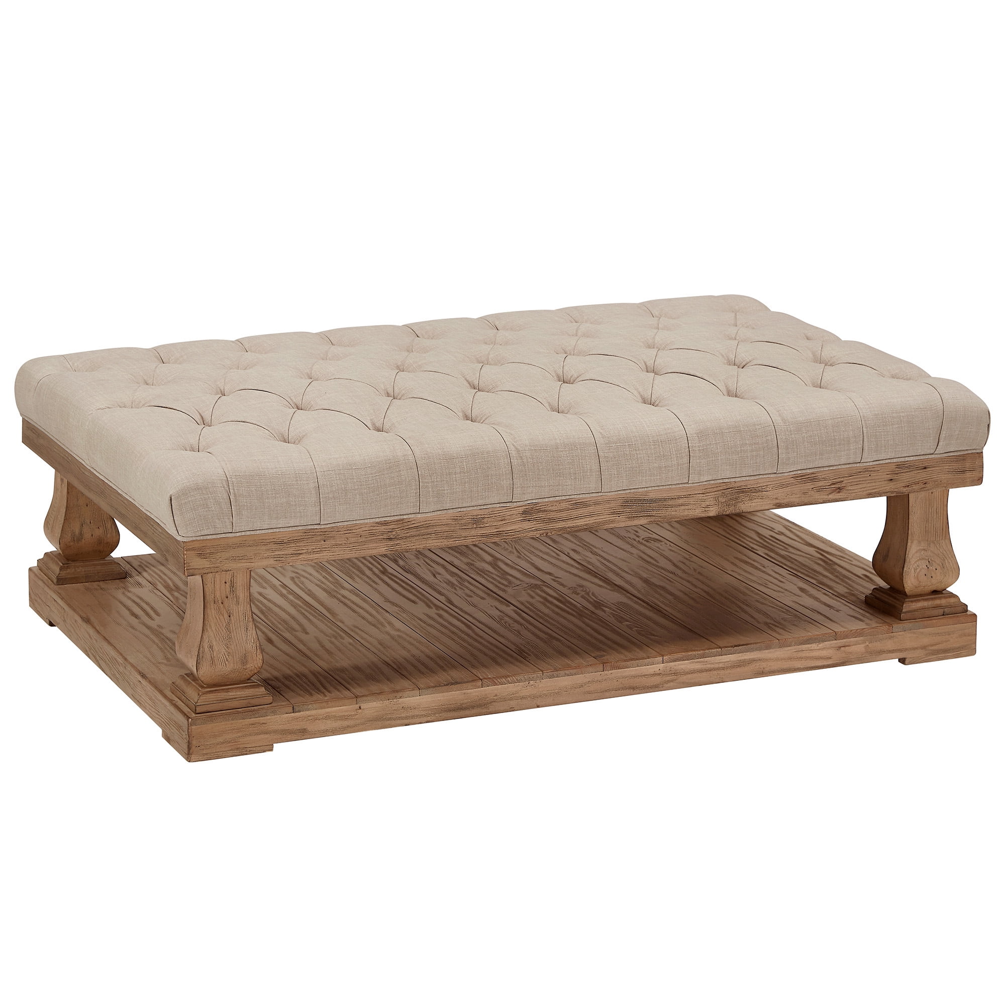 Weston Home Galvin Transitional Wood and Tufted Linen Coffee Table, Beige