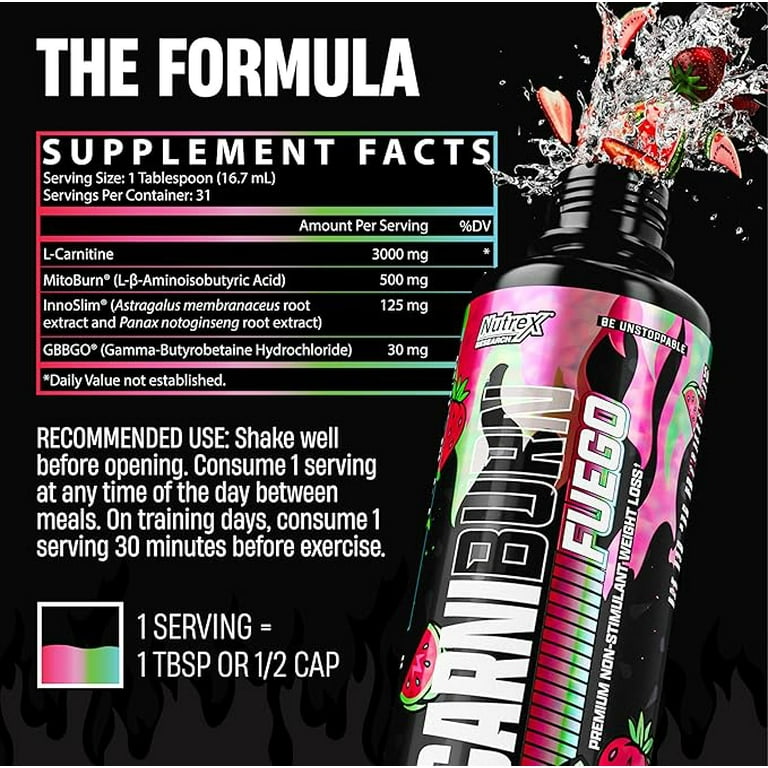 Nutrex Research CARNIBURN Advanced Liquid L Carnitine 3000mg with MitoBurn,  InnoSlim & GBBGO (31 Servings) - Walmart.com