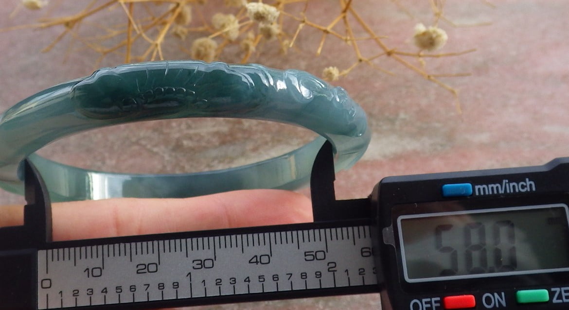 Icy Lavender Green Natural A JADE Jadeite Bat Ruyi Bamboo Bangle Bracelet 58 mm 683932 T