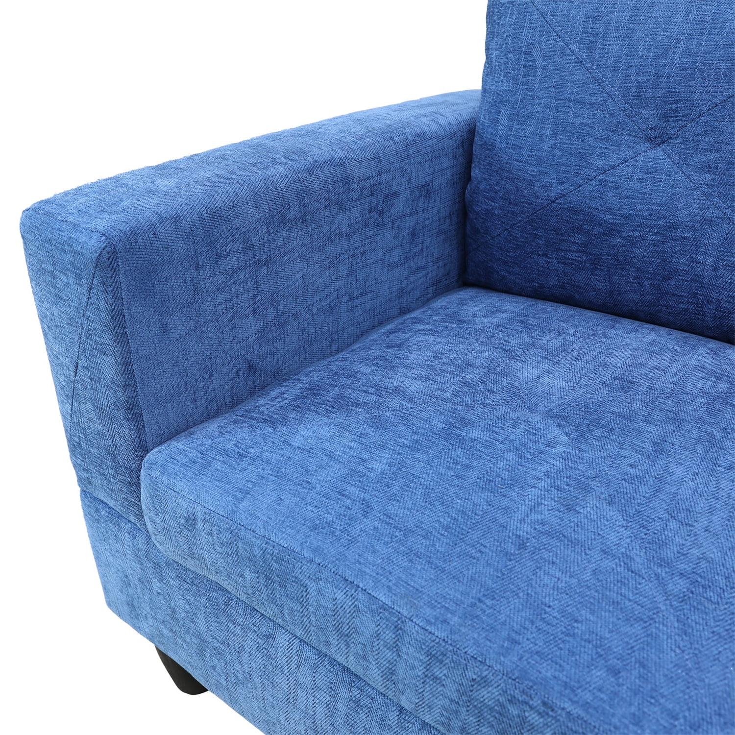 Hommoo Linen 4-Seat Sectional Sofa, L-Shaped Couch for Small Space Living Room, Apartment, Office, Blue(Without Ottoman)