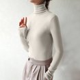 thumbnail image 2 of IROINNID Women's Four-Seasons Stretch Undershirts Double-sided Long Sleeve Turtleneck Lightweight Soft Underscrubs Solid Versatile Tops,Beige, 2 of 5
