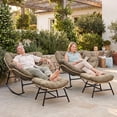 thumbnail image 3 of RADIATA Oversized Outdoor Papasan Rocking Chair with Ottoman Set of 2, Indoor Outdoor Heavy Duty Wicker Patio Egg Rocking Chair with 5.1 Cushion, 450lbs Capacity, Brown, 3 of 4