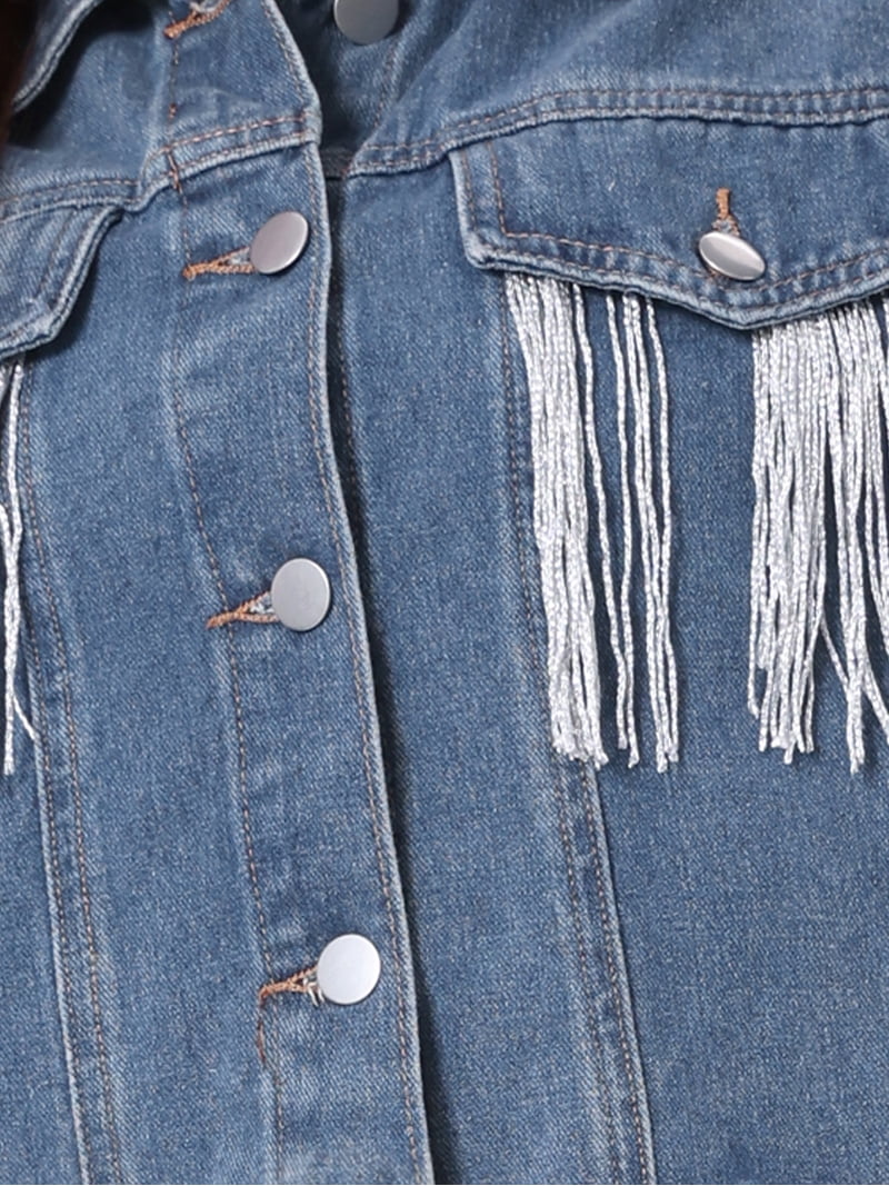 INSPIRE CHIC Women's Halloween Jacket Cropped Jean Fringe Long