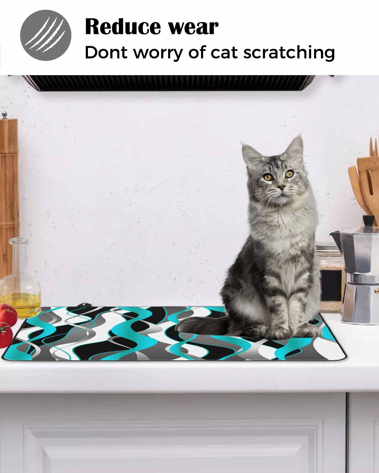 nqOlkjepod Large Induction Cooktop Protector Mat 36"x21", Aqua Stripe Stove Top Covers for Electric Stove, Ombre Grey Moire Geometric Modern Abstract Stove Burner Cover Mats, Glass Top Stove Cover