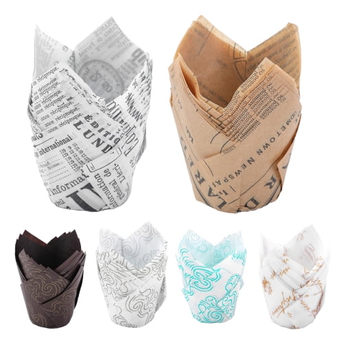 DGROEE 50Pcs Tulip Flower Shape Cupcake Liner DIY Oilproof Paper Heat
