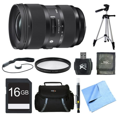 Sigma 24-35mm F2 DG HSM Standard-Zoom Canon Lens 16GB Bundle Includes Lens, 16GB Memory Card, 82mm Filter, Bag, Card Reader, Memory Card Wallet, Cap Keeper, Tripod, Cleaning Pen and Beach Camera Cloth