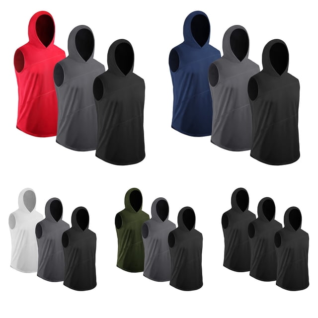 TFixol Paquete de 3 camisetas sin mangas para hombre con capucha de secado rápido deporte gimnasio entrenamiento Fitness