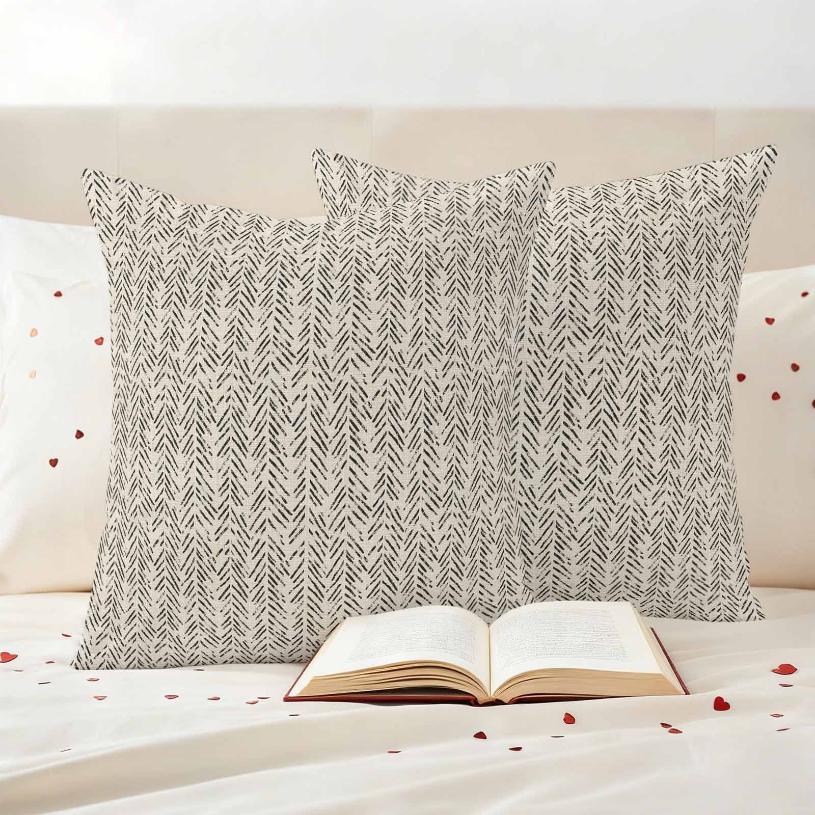 Beige Black Striped Outdoor Waterproof Pillow Covers, Abstract Modern Art Irregular Stripe Decorative Square Throw Pillowcase Sofa Cushion Sham for Patio/Couch/Chair, 20"x20" 2 Pack