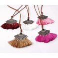 thumbnail image 3 of GKNET Fashion Fan-shaped Tassel Necklace Rope Chain Silk Fabric Boho Choker Jewelry-Pink, 3 of 9