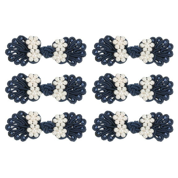 Uxcell Chinese Knots Sewing Buttons Closure, 6 Pairs 60x25mm Knot Frog Buttons, Sewing Buttons Fasteners with Beads (Navy Blue)