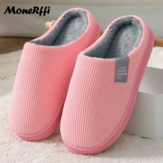 Couple Winter Home Slippers Women Shoes Cute Cartoon Cat Slippers Men Warm Plush Slides Indoor Bedroom Non-Slip Floor Slipper