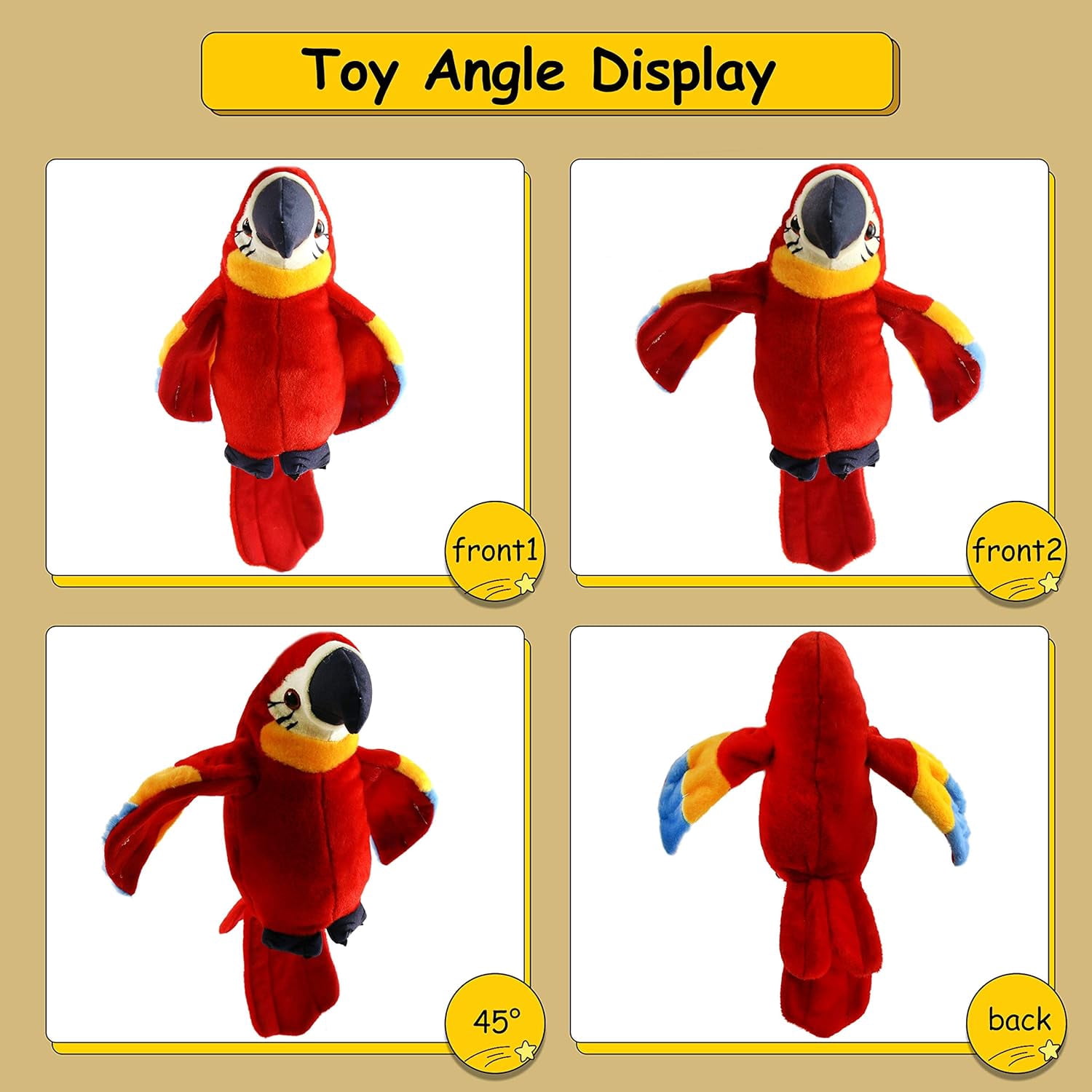 Houwsbaby 9'' Red Talking Parrot Plush Pal Repeat What You Say Recording Stuffed Animal Macaw Electronic Record Interactive Animated Bird Present Birthday Christmas for Kids Boys Girls