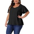 thumbnail image 4 of Agnes Orinda Women's Plus Size Casual Tops Ruffle Sleeve Smocked Shoulder V Neck Summer Chiffon Blouse 2X Black, 4 of 6