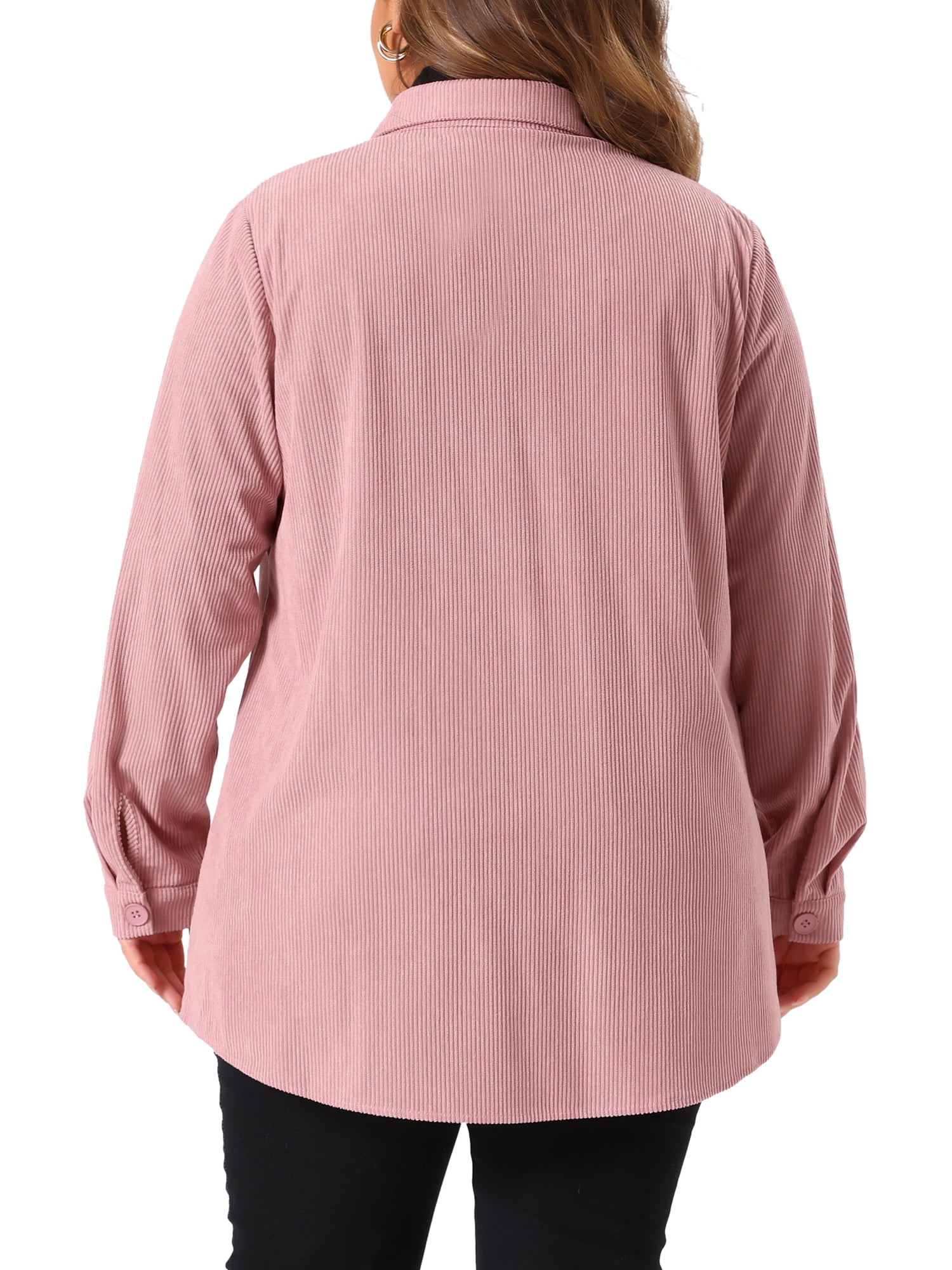 DARING DIVA Plus Size Corduroy Shirts Button Down Shackets Jacket 1X Pink