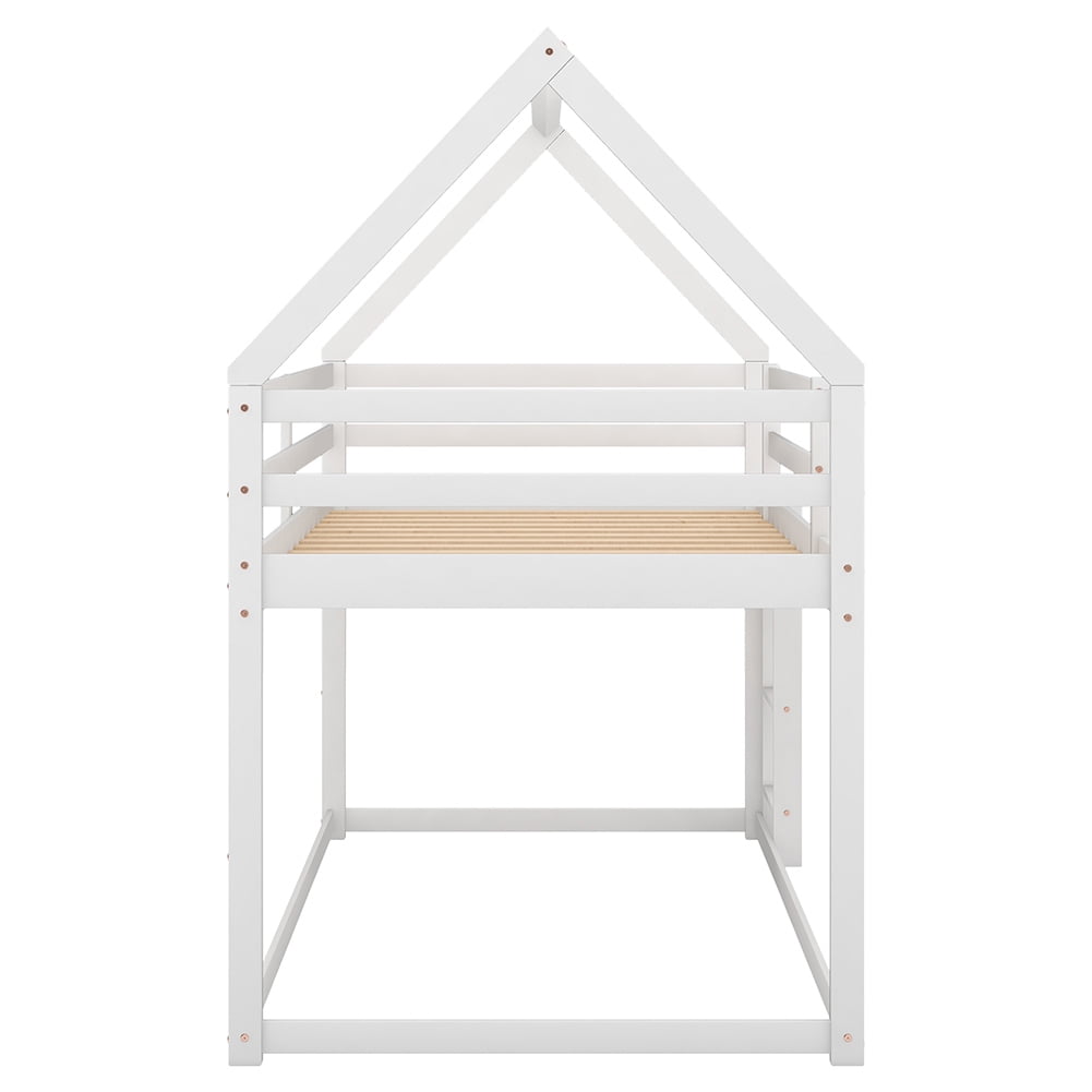 Kadyn Twin over Twin Low Bunk Bed, House Bed with Ladder , White