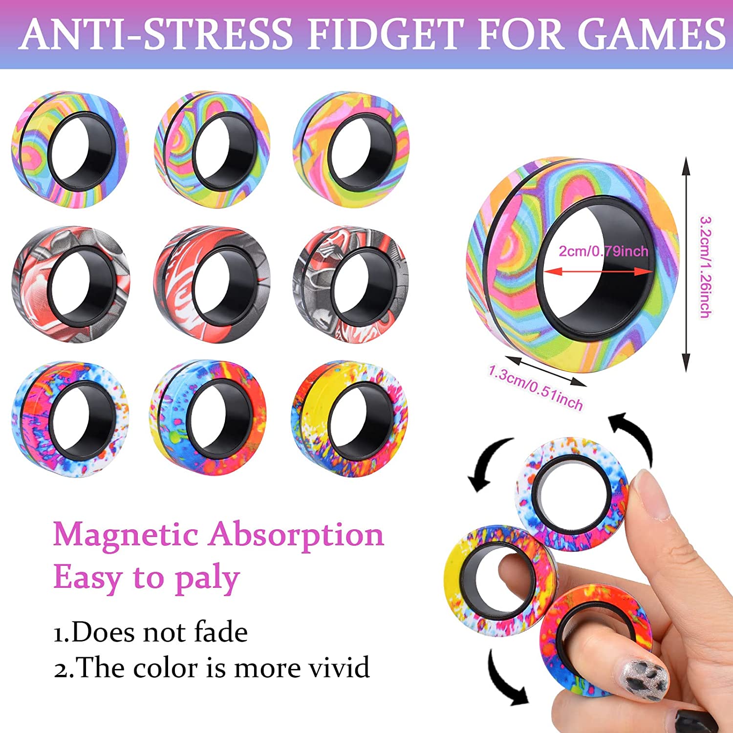 LTONLINE 9 Piece Magnet Rings Fidget Toy Set photo 3