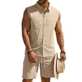 thumbnail image 5 of HBGVBA Mens Shorts Set Sleeveless Button Collared Shirt Tank Top Elastic Waist Casual Outfit Set, 5 of 5