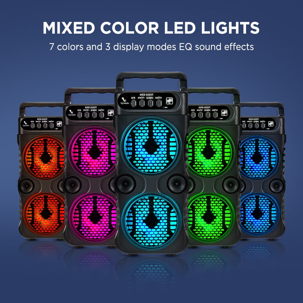 Portable Dual-Driver Bluetooth Party Speaker - 3 Inches 2x3W Stereo, RGB Music Lights, TWS, Mic/USB/TF/FM Inputs, Durable ABS, for Outdoor Dancing Party/Family Karaoke/Gatherings