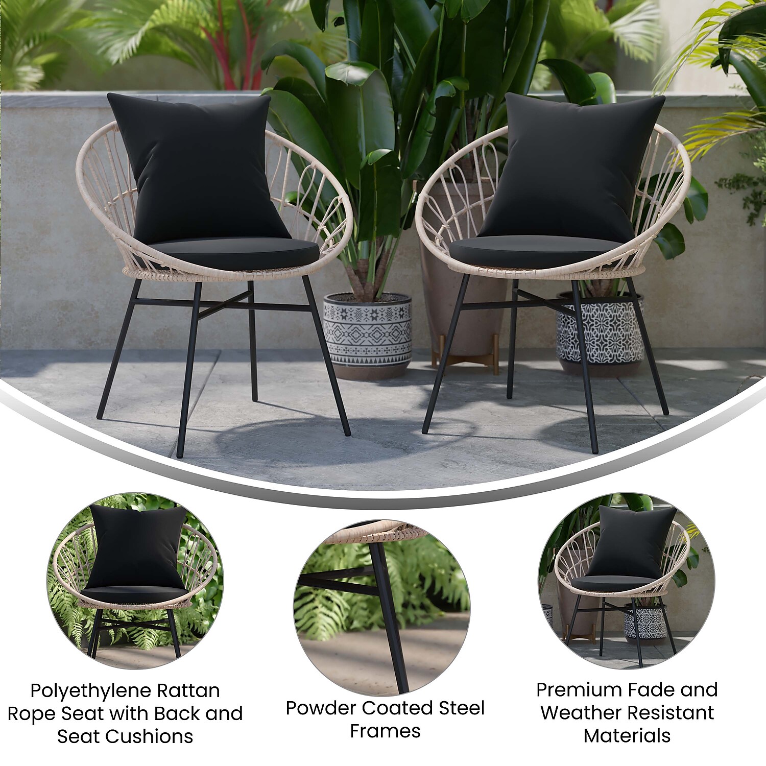 Flash Furniture Devon Wicker Patio Club Chairs, Tan/Black, Set of 2