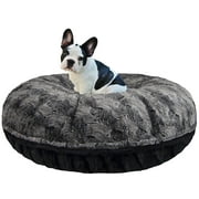 Angle View: Bessie and Barnie Signature Arctic Seal / Black Puma Luxury Extra Plush Faux Fur Bagel Pet/ Dog Bed