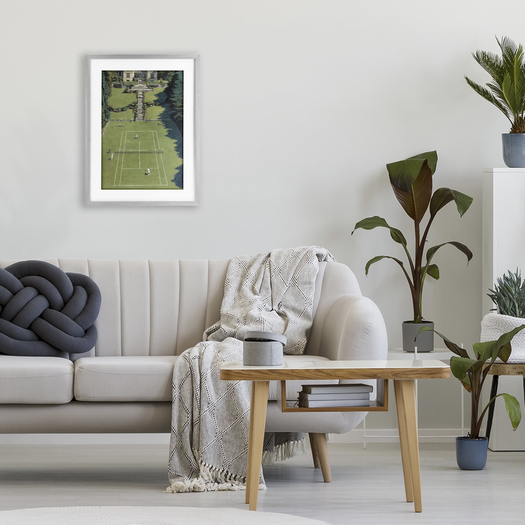 Stupell Industries Tennis Court at Mansion Gray Framed Print Under Glass, design by Petal Prints Design